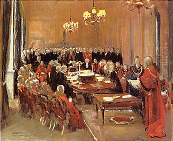 The Prince Of Wales Receiving From The Lord Mayor Letters Patent Granting Livery To The Company Of Master Mariners by John Lavery