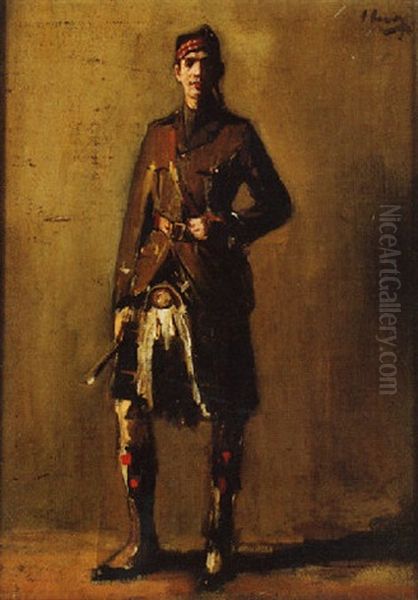 A World War I Soldier In Highland Officers' Dress Oil Painting by John Lavery