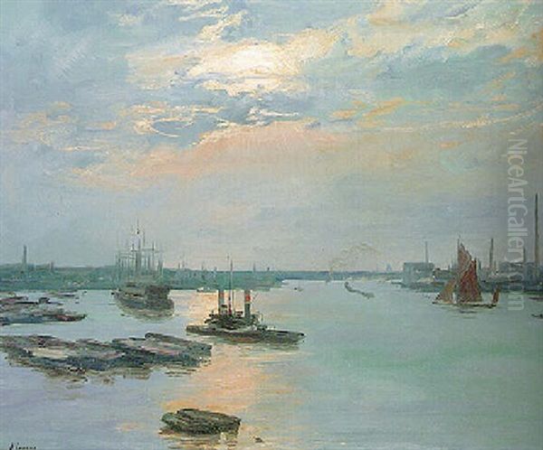 The River Thames At Greenwich, Evening Oil Painting by John Lavery