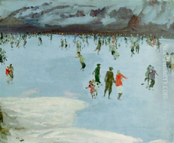 Skating At Wengen Oil Painting by John Lavery