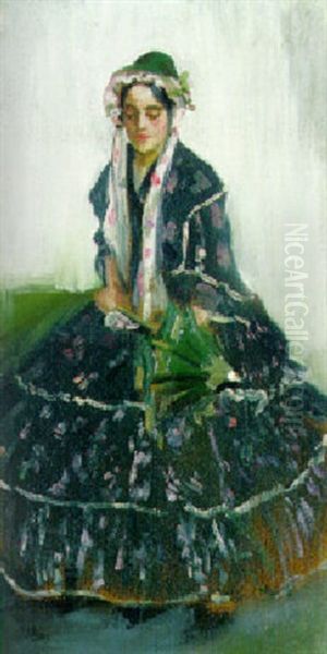 Portrait Of A Seated Lady With A Parasol Oil Painting by John Lavery