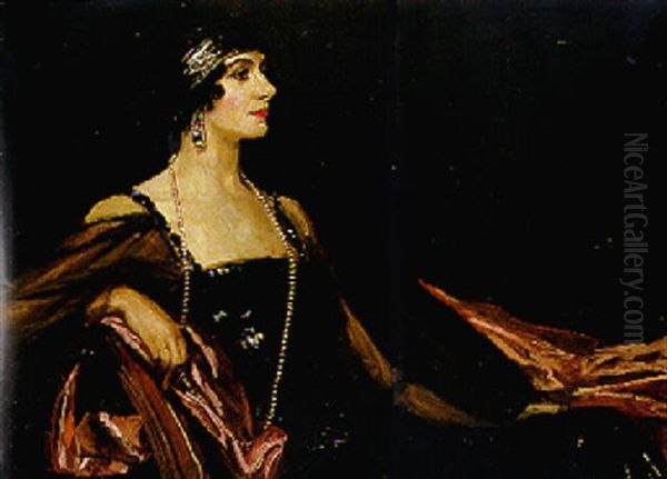 A Lady In Black: Portrait Of Jean Ainsworth, Viscountess Massereene And Ferrard Oil Painting by John Lavery