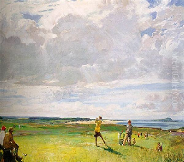 Playing Golf At North Berwick Oil Painting by John Lavery