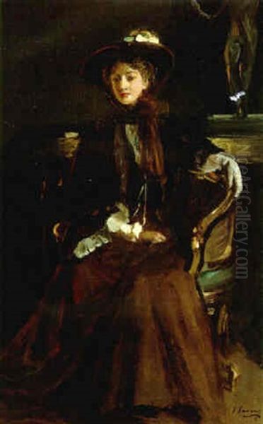 Portrait Of A Lady In Brown Oil Painting by John Lavery