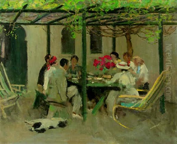 Tea At Palm Springs Oil Painting by John Lavery