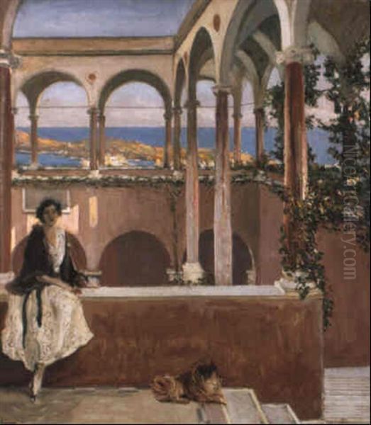 The Villa Sylvia, Cap Ferrat Oil Painting by John Lavery