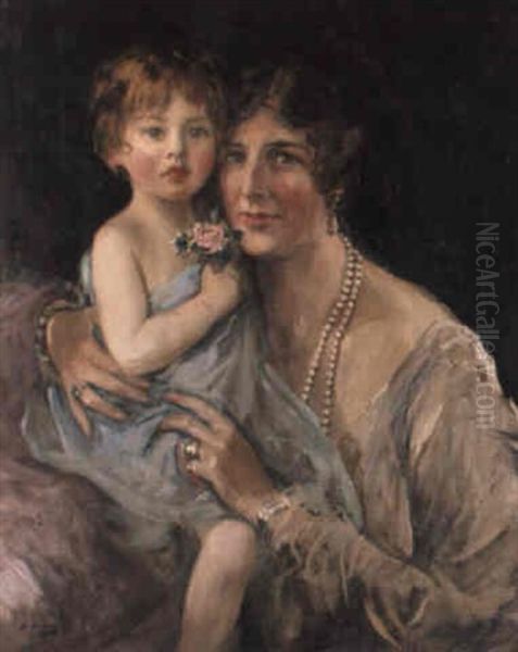 The Marchioness Of Londonberry And Lady Mairi Stewart Oil Painting by John Lavery