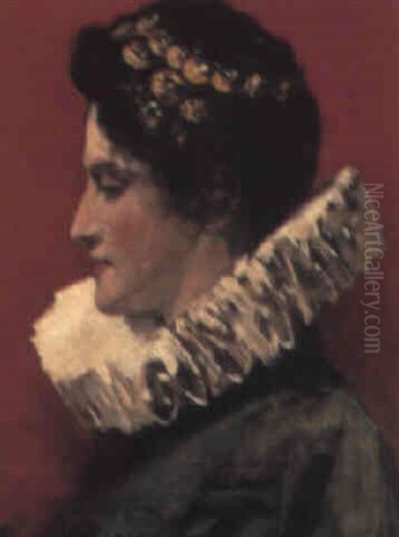 Portrait Of A Lady Wearing A White Ruff Oil Painting by John Lavery