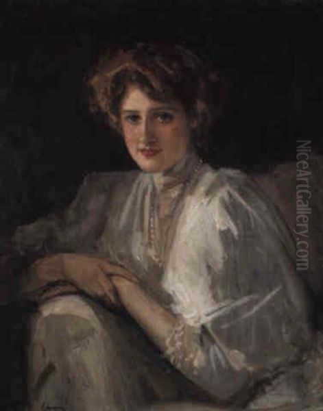 Portrait Of Phyllis In A White Dress Oil Painting by John Lavery