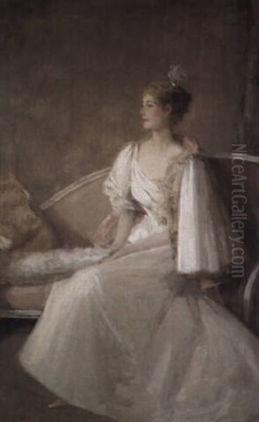 Portrait Of A Lady Seated On A Sofa by John Lavery