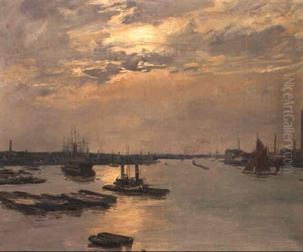 The River Thames At Greenwich, Evening Oil Painting by John Lavery