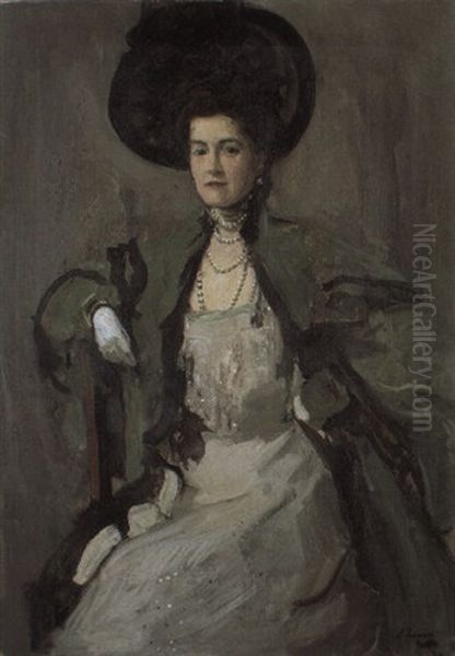 The Lady In The Green Coat Oil Painting by John Lavery