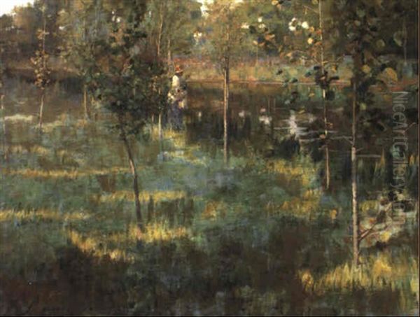 La Pecheuse, Grez-sur-loing Oil Painting by John Lavery