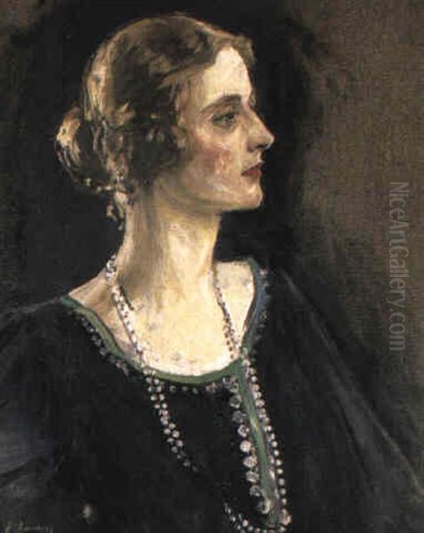 Portrait Of Lady Howe With Pearls Oil Painting by John Lavery