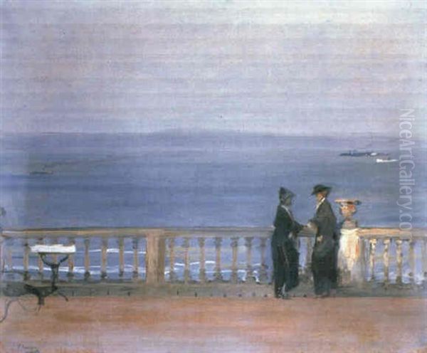 The Terrace--hazel And Eileen In Tangier 1912 Oil Painting by John Lavery