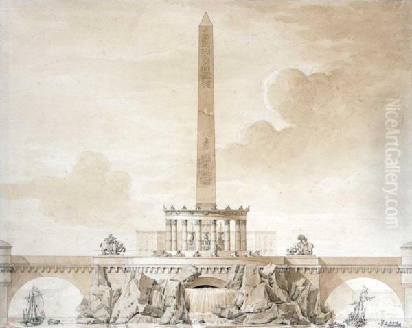 Design For The Obelisk At Pont Neuf Oil Painting by Francois Joseph Bellanger