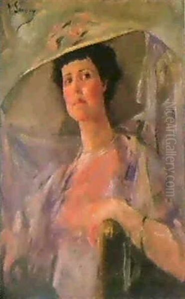 Portrait Of A Lady (miss L.) Oil Painting by John Lavery