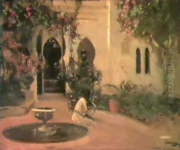 An Arab Courtyard Oil Painting by John Lavery