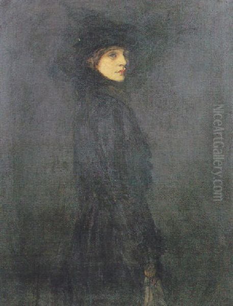 A Lady In Black Velvet Oil Painting by John Lavery