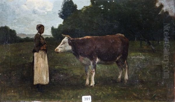 Portrait De Vache Oil Painting by Eugene Lavieille