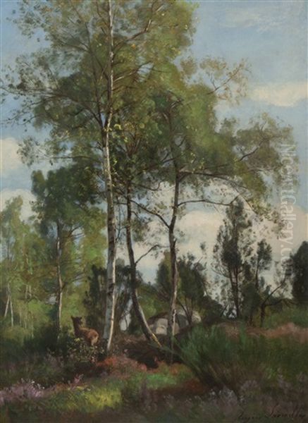 Biche Au Rocher Besnard, Fontainebleau Oil Painting by Eugene Antoine Samuel Lavieille