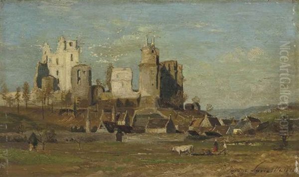 Les Ruines Du Chateau De Pierrefonds Oil Painting by Eugene Antoine Samuel Lavieille