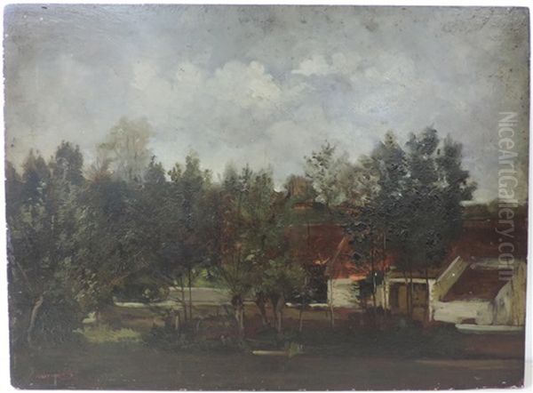 Hauser Am Rand Eines Kleinen Sees Oil Painting by Eugene Antoine Samuel Lavieille