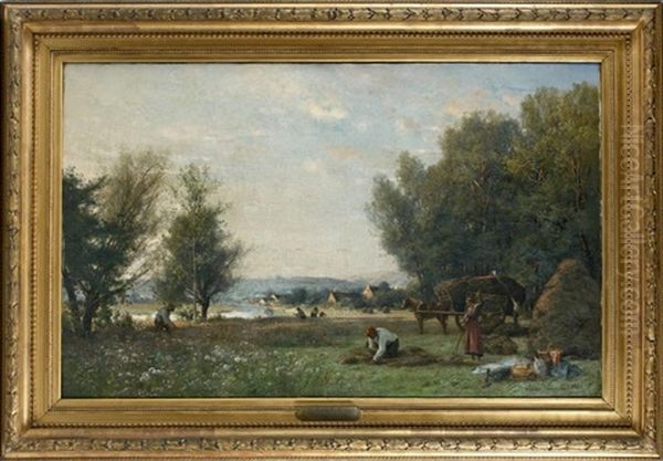 La Fenaison, Matin Oil Painting by Eugene Antoine Samuel Lavieille