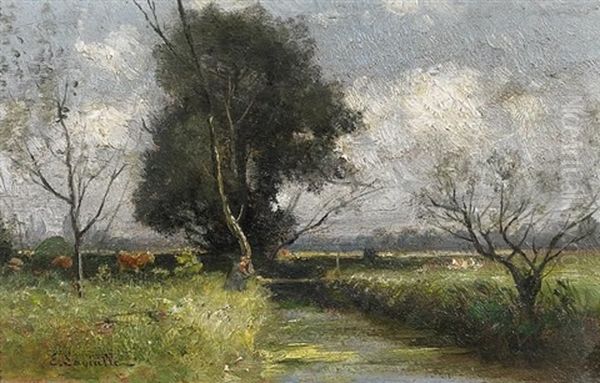 Sommerliche Bachlandschaft Oil Painting by Eugene Antoine Samuel Lavieille