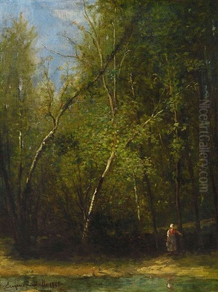 Bauerin Im Wald Oil Painting by Eugene Antoine Samuel Lavieille