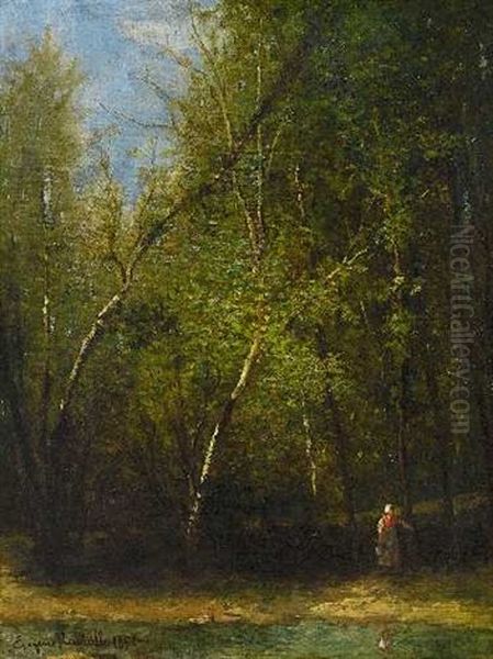 Bauerin Im Wald Oil Painting by Eugene Antoine Samuel Lavieille