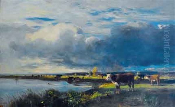 Paysage Aux Vaches Oil Painting by Eugene Antoine Samuel Lavieille