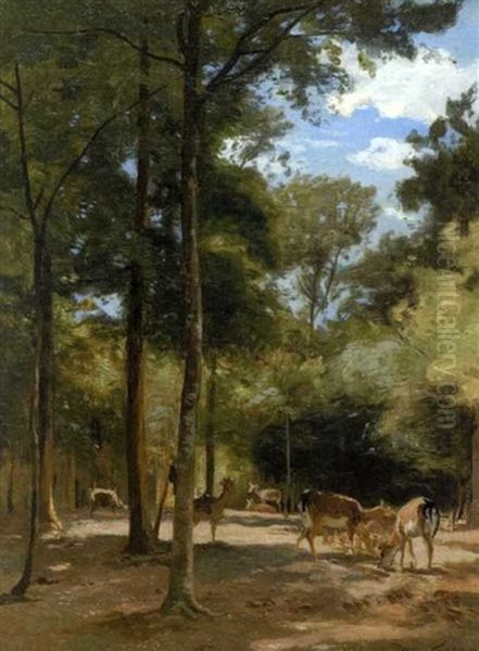 Chevreuils En Foret Oil Painting by Eugene Antoine Samuel Lavieille