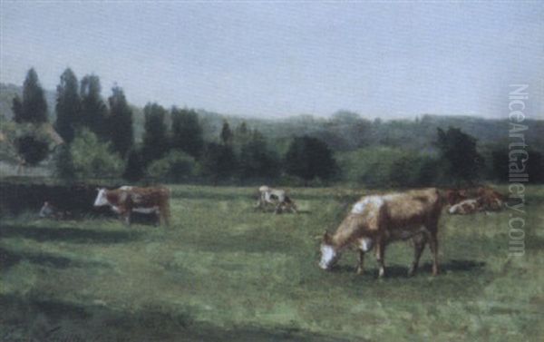 Vaches Au Paturage Oil Painting by Eugene Antoine Samuel Lavieille