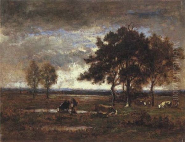 Landschaft Mit Kuhen Oil Painting by Eugene Antoine Samuel Lavieille