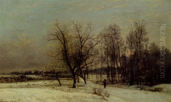 Paysage D'hiver Oil Painting by Eugene Antoine Samuel Lavieille