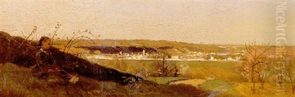 Panorama Sur Le Village De Saint-mammes Oil Painting by Eugene Antoine Samuel Lavieille