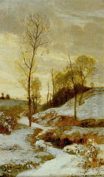 Paysage Enneige, Le Ruisseau Oil Painting by Eugene Antoine Samuel Lavieille