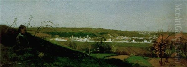 Farniente Et Panorama Sur Le Village De Saint Mammes Oil Painting by Eugene Antoine Samuel Lavieille