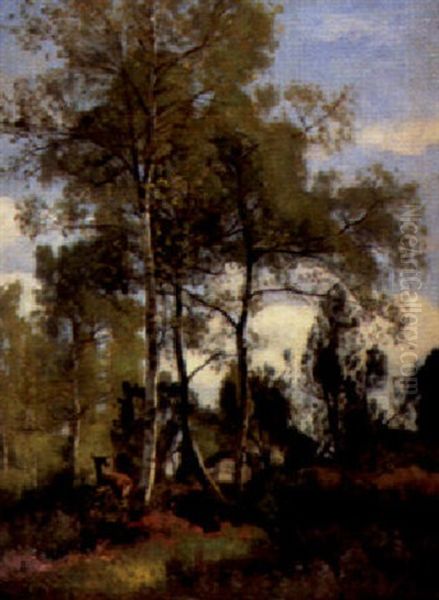 Biche En Foret De Fontainebleau Oil Painting by Eugene Antoine Samuel Lavieille