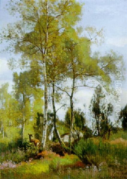 Biche Au Rocher Besnard, Foret De Fontainebleau Oil Painting by Eugene Antoine Samuel Lavieille