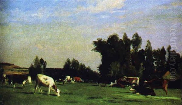 Landskap Med Kor Oil Painting by Eugene Antoine Samuel Lavieille