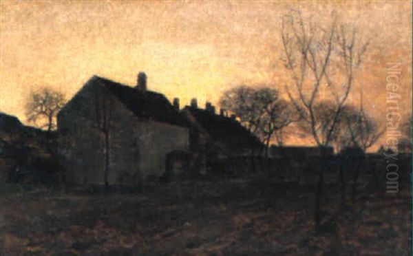 Abendstimmung Uber Einem Gehoft Oil Painting by Eugene Antoine Samuel Lavieille