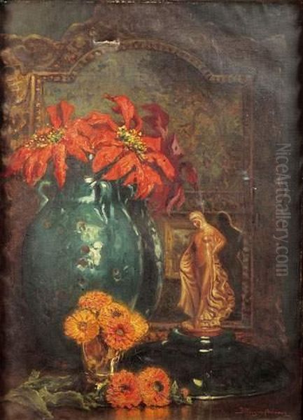 Nature Morte Au Vase De Fleurs Et A La Statuette De Tanagra Oil Painting by Paul Bellanger-Adhemar