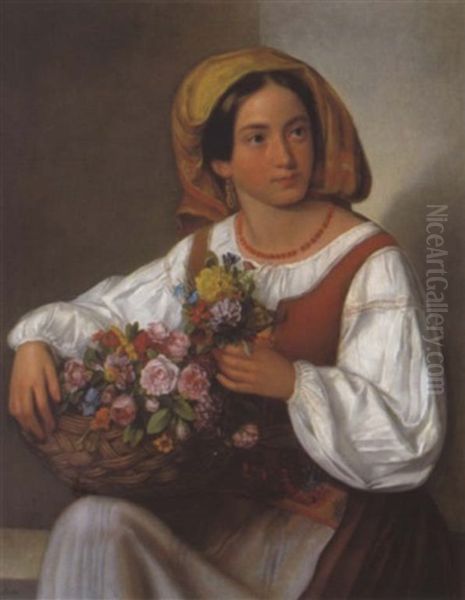 Ein Italienisches Blumenmadchen Oil Painting by Joseph Lavos