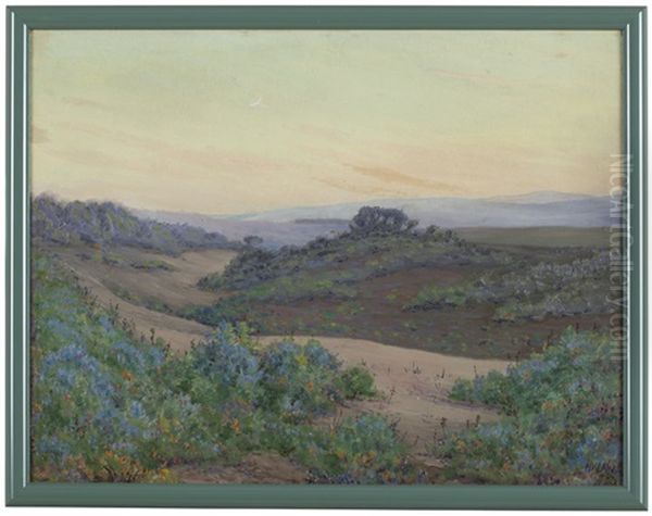 Moonrise Over Desert With Blooming Verbena Oil Painting by Harry V. Law