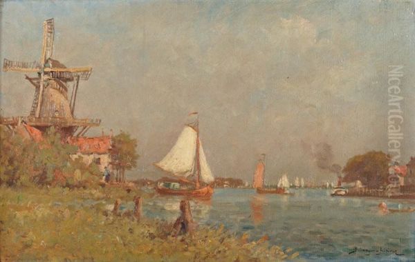 Bords De Riviere En Hollande Oil Painting by Paul Bellanger-Adhemar