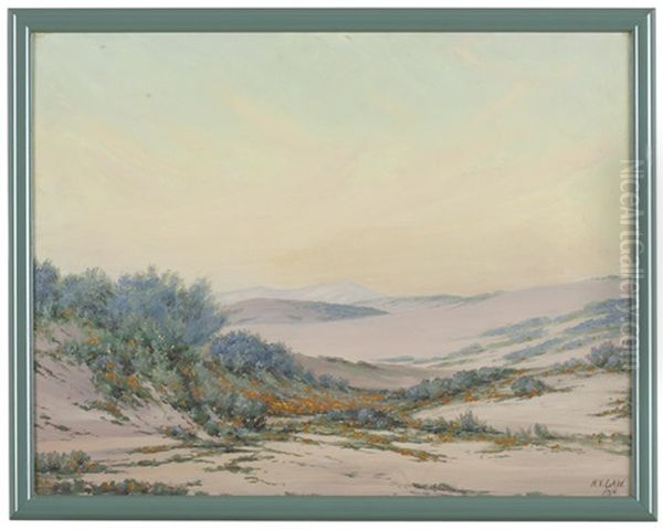 Desert Dunes With Blooming Verbena And Poppies Oil Painting by Harry V. Law