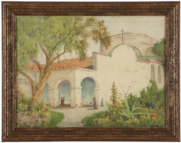 San Capistrano [sic] Mission Patio Oil Painting by Harry V. Law