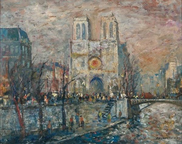 Notre Dame-last Light Oil Painting by George Lawrence